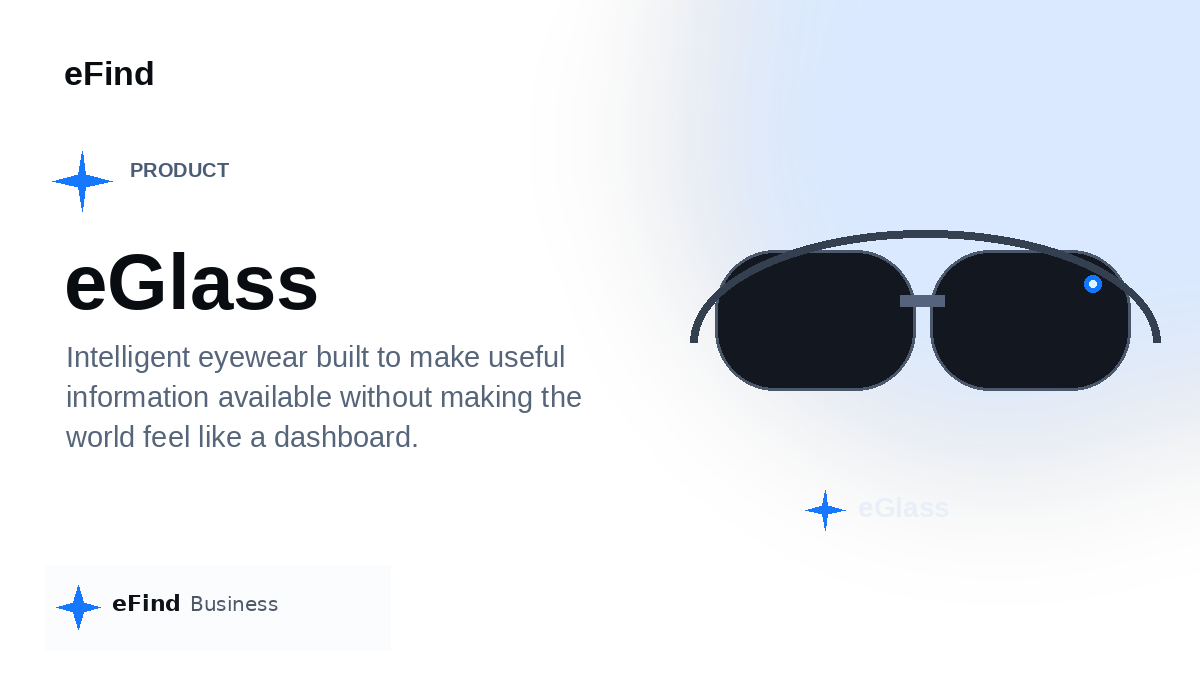 eFind Business editorial product visual for eGlass intelligent eyewear