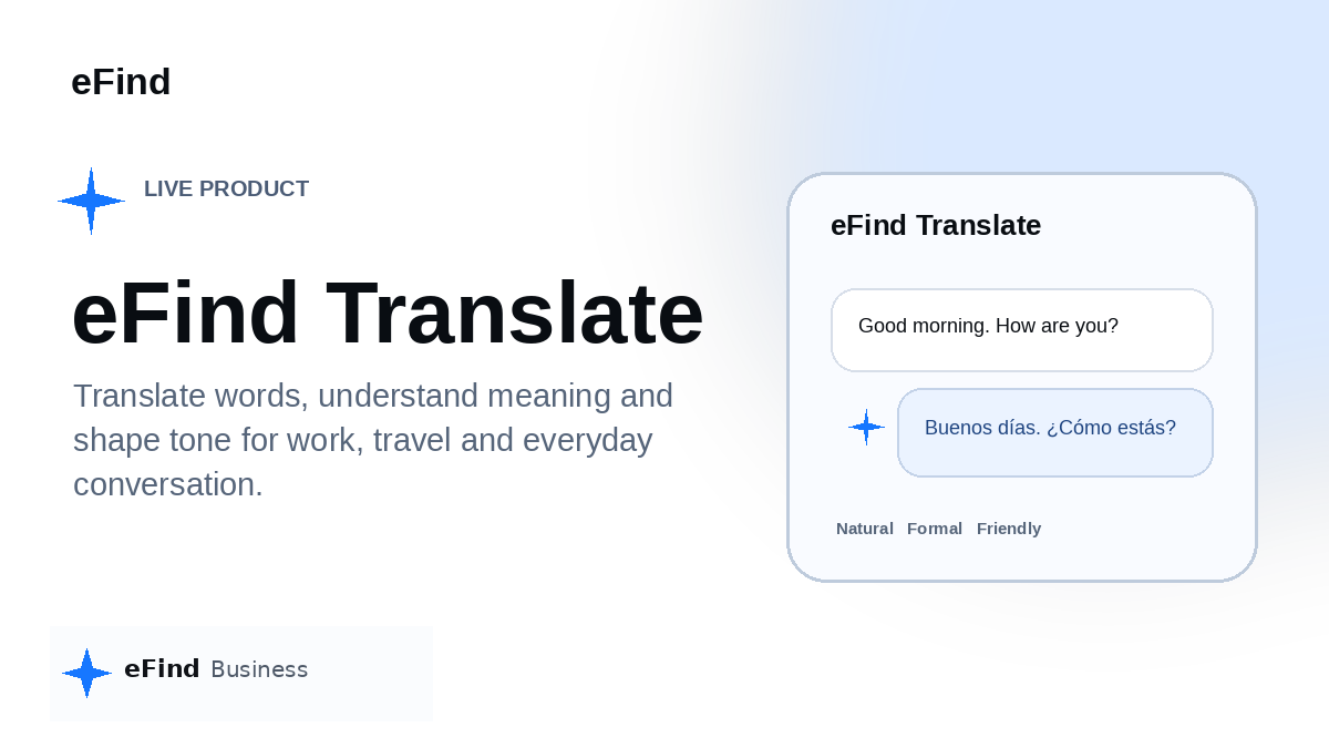 eFind Business editorial product visual for eFind Translate
